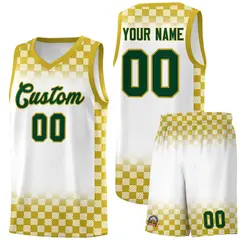 White Old Gold Classic Plaid Basketball Uniform Jersey 1