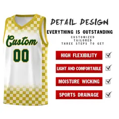 White Old Gold Classic Plaid Basketball Uniform Jersey 2