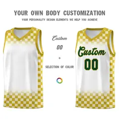 White Old Gold Classic Plaid Basketball Uniform Jersey 3