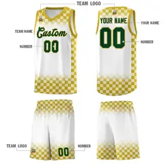 White Old Gold Classic Plaid Basketball Uniform Jersey 5