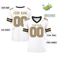 White Old Gold Classic Style Mesh Football Jersey 2