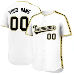 White Old Gold Color Block Side Dotted Line Baseball Jersey