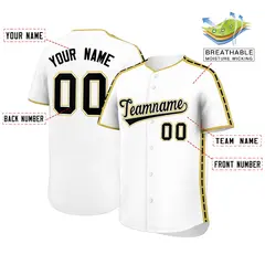 White Old Gold Color Block Side Dotted Line Baseball Jersey 2