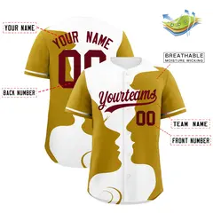 White Old Gold Couple Silhouettes Valentine's Day Baseball Jersey 3