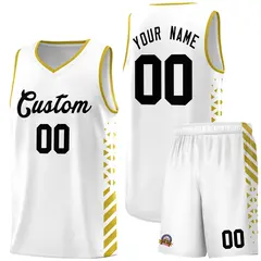 White Old Gold Diamond Stripe Side Basketball Jersey