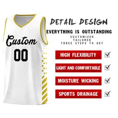 White Old Gold Diamond Stripe Side Basketball Jersey 2