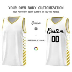 White Old Gold Diamond Stripe Side Basketball Jersey 3