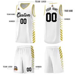 White Old Gold Diamond Stripe Side Basketball Jersey 5