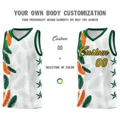 White Old Gold Feather Graffiti Pattern Basketball Jersey 3