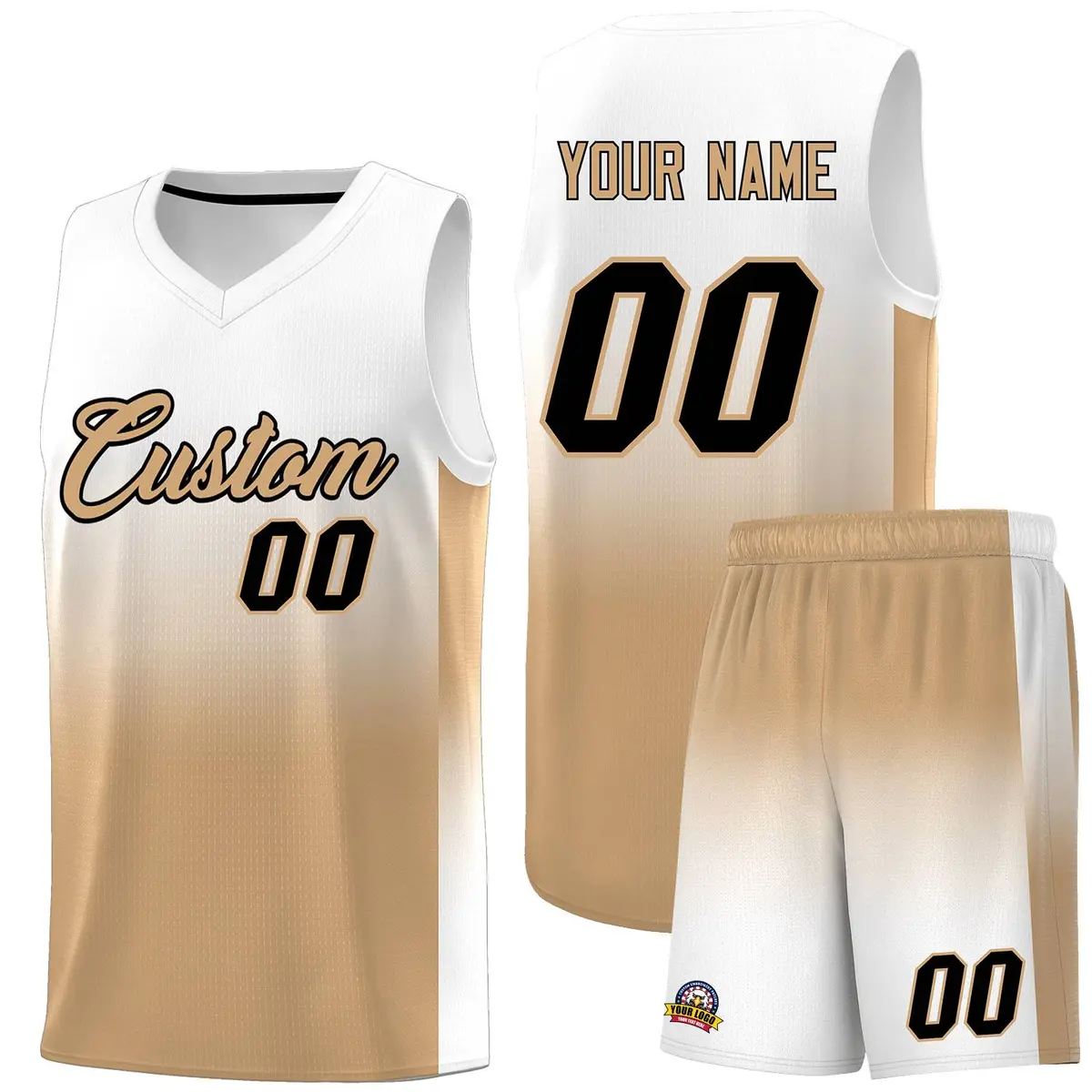 White Old Gold Gradient Fashion Basketball Jersey
