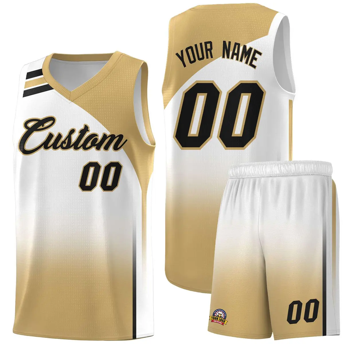 White Old Gold Gradient Fashion Basketball Jersey