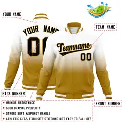 White Old Gold Gradient Full-Snap Varsity Letterman Jacket 2