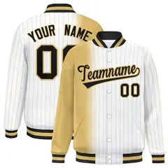 White Old Gold Gradient Pinstripe Full-Snap Letterman Jacket 1