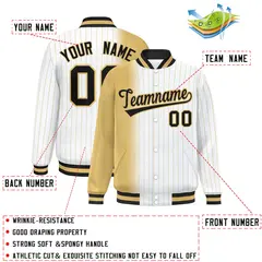 White Old Gold Gradient Pinstripe Full-Snap Letterman Jacket 2