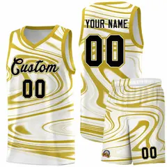 White Old Gold Graffiti Fluids Style Basketball Jersey Sets