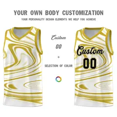 White Old Gold Graffiti Fluids Style Basketball Jersey Sets 3
