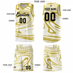 White Old Gold Graffiti Fluids Style Basketball Jersey Sets 5