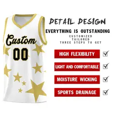 White Old Gold Graffiti Star Print Basketball Jersey Sets 2