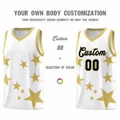 White Old Gold Graffiti Star Print Basketball Jersey Sets 3