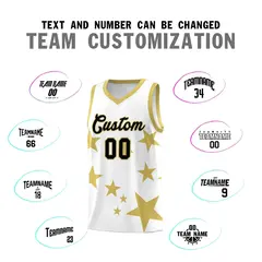 White Old Gold Graffiti Star Print Basketball Jersey Sets 4
