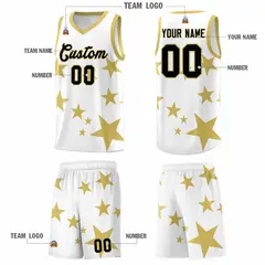 White Old Gold Graffiti Star Print Basketball Jersey Sets 5