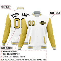 White Old Gold Gray Raglan Sleeves Cotton Letterman Jacket 2