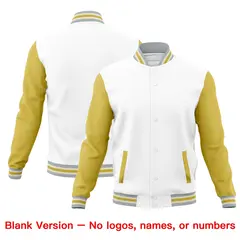 White Old Gold Gray Raglan Sleeves Cotton Letterman Jacket 6