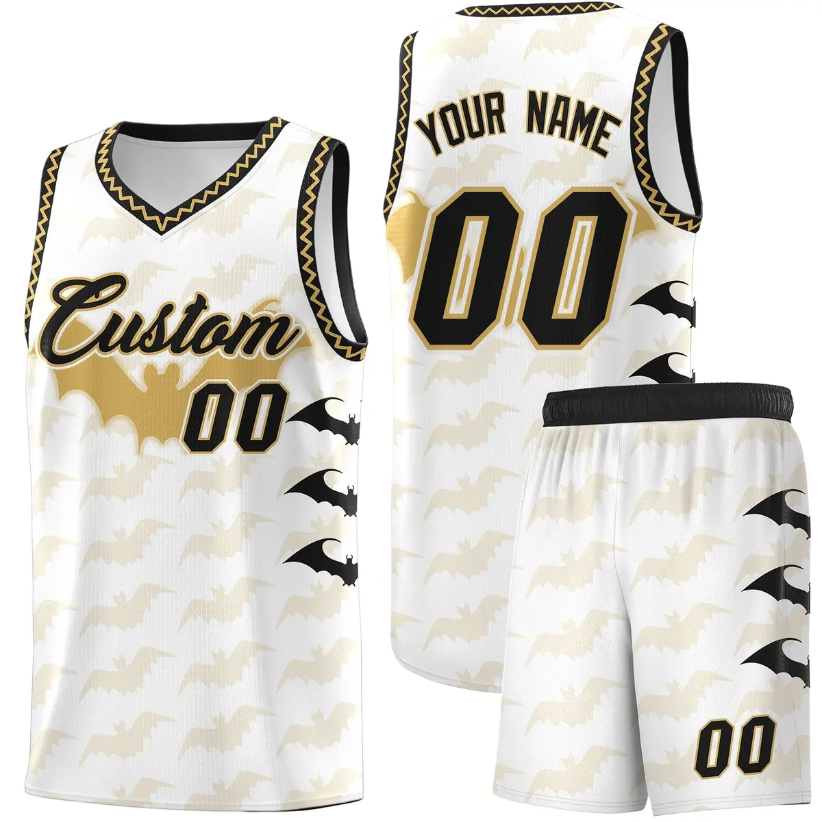 White Old Gold Halloween Bat Pattern Basketball Jersey