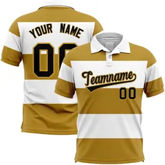 White-Old Gold Horizontal Stripe Performance Polo Shirt