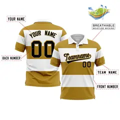 White-Old Gold Horizontal Stripe Performance Polo Shirt 2
