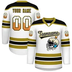 White Old Gold Ice Cream Helmet Pattern Hockey Jersey