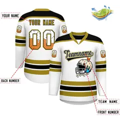 White Old Gold Ice Cream Helmet Pattern Hockey Jersey 2