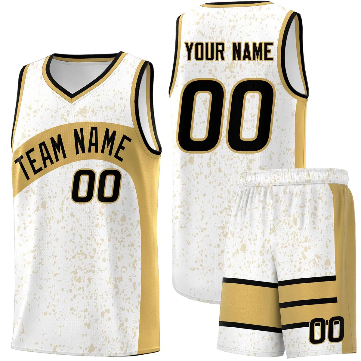 White Old Gold Irregular Dot Graffiti Basketball Jersey