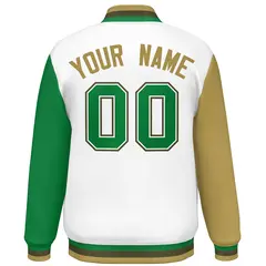 White Old Gold-Kelly Green Raglan Varsity Letterman Baseball Jacket 4