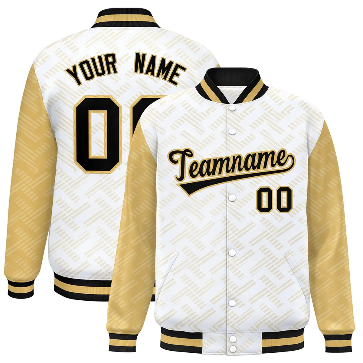 White Old Gold L Pattern Full-Snap Raglan Letterman Baseball Jacket