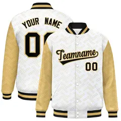 White Old Gold L Pattern Full-Snap Raglan Letterman Baseball Jacket
