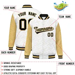 White Old Gold L Pattern Full-Snap Raglan Letterman Baseball Jacket 2