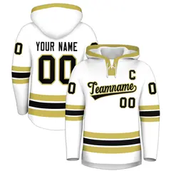 White Old Gold Lace-Up Neck Hockey Hoodie 1