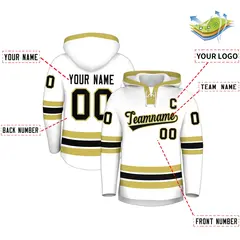 White Old Gold Lace-Up Neck Hockey Hoodie 2