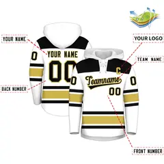 White Old Gold Lace-Up Neck Raglan Hockey Hoodie Jersey 2