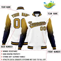 White Old Gold Navy Gradient Varsity Raglan Letterman Jacket 2