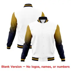 White Old Gold Navy Gradient Varsity Raglan Letterman Jacket 7