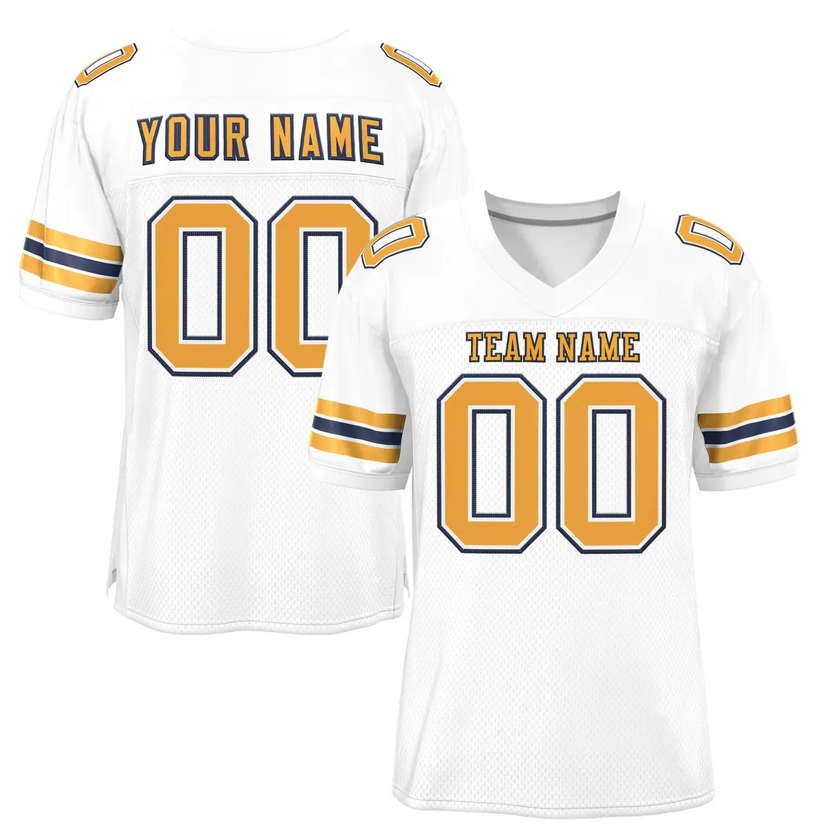 White Old Gold-Navy Mesh Football Jersey