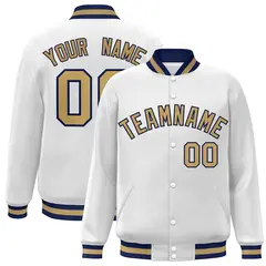White Old Gold-Navy Varsity Full-Snap Letterman Jacket 1