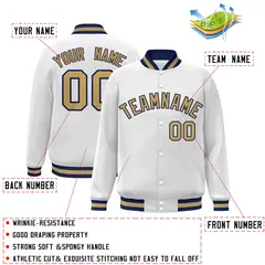 White Old Gold-Navy Varsity Full-Snap Letterman Jacket 2