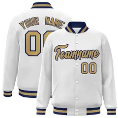 White Old Gold-Navy Varsity Full-Snap Letterman Jacket 1