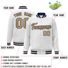White Old Gold-Navy Varsity Full-Snap Letterman Jacket 2