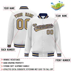 White Old Gold-Navy Varsity Full-Snap Letterman Jacket 2