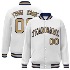 White Old Gold-Navy Varsity Full-Snap Letterman Jacket 1
