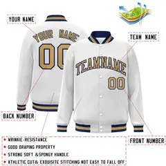 White Old Gold-Navy Varsity Full-Snap Letterman Jacket 2